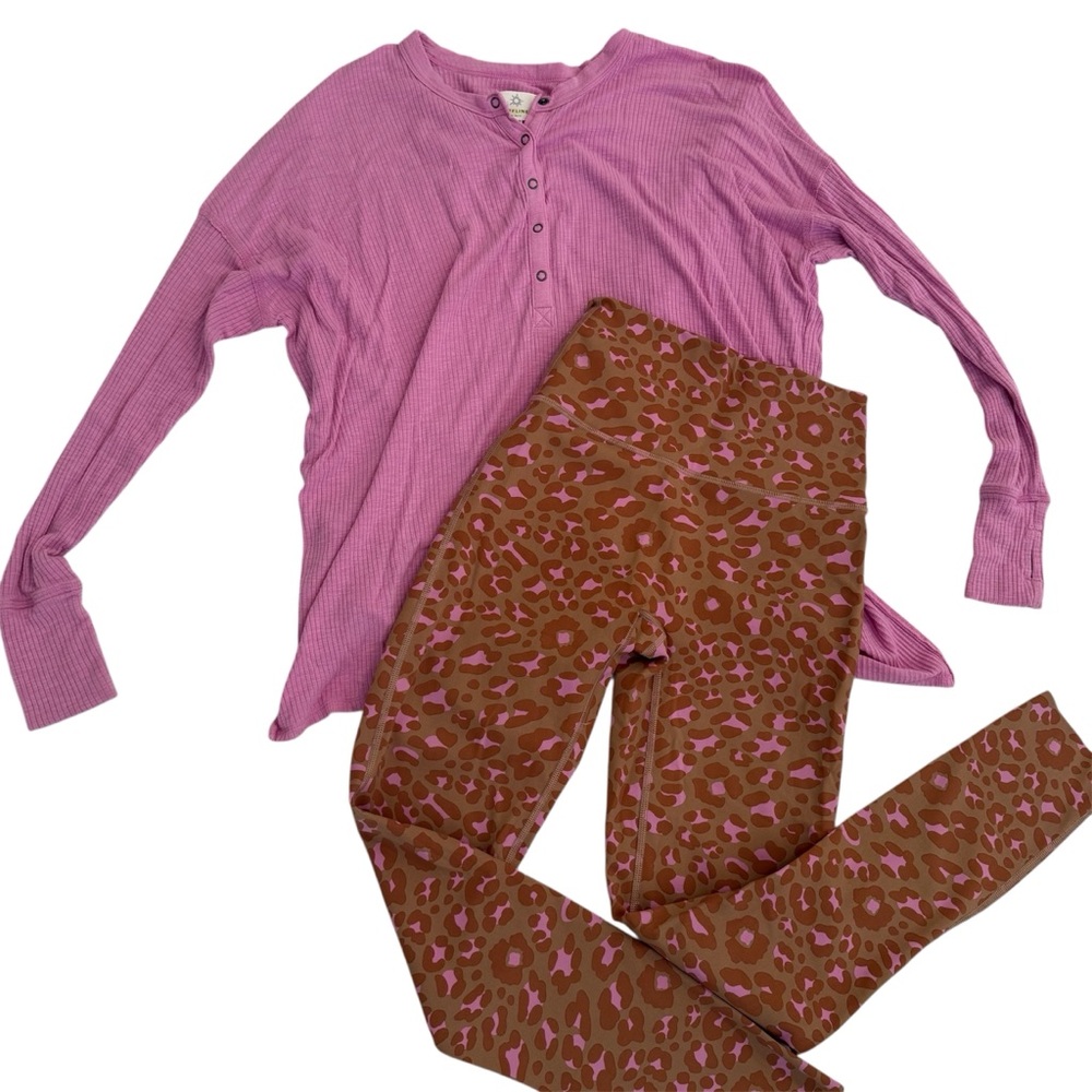 Aerie Pink Top and Brown Leopard Leggings Set